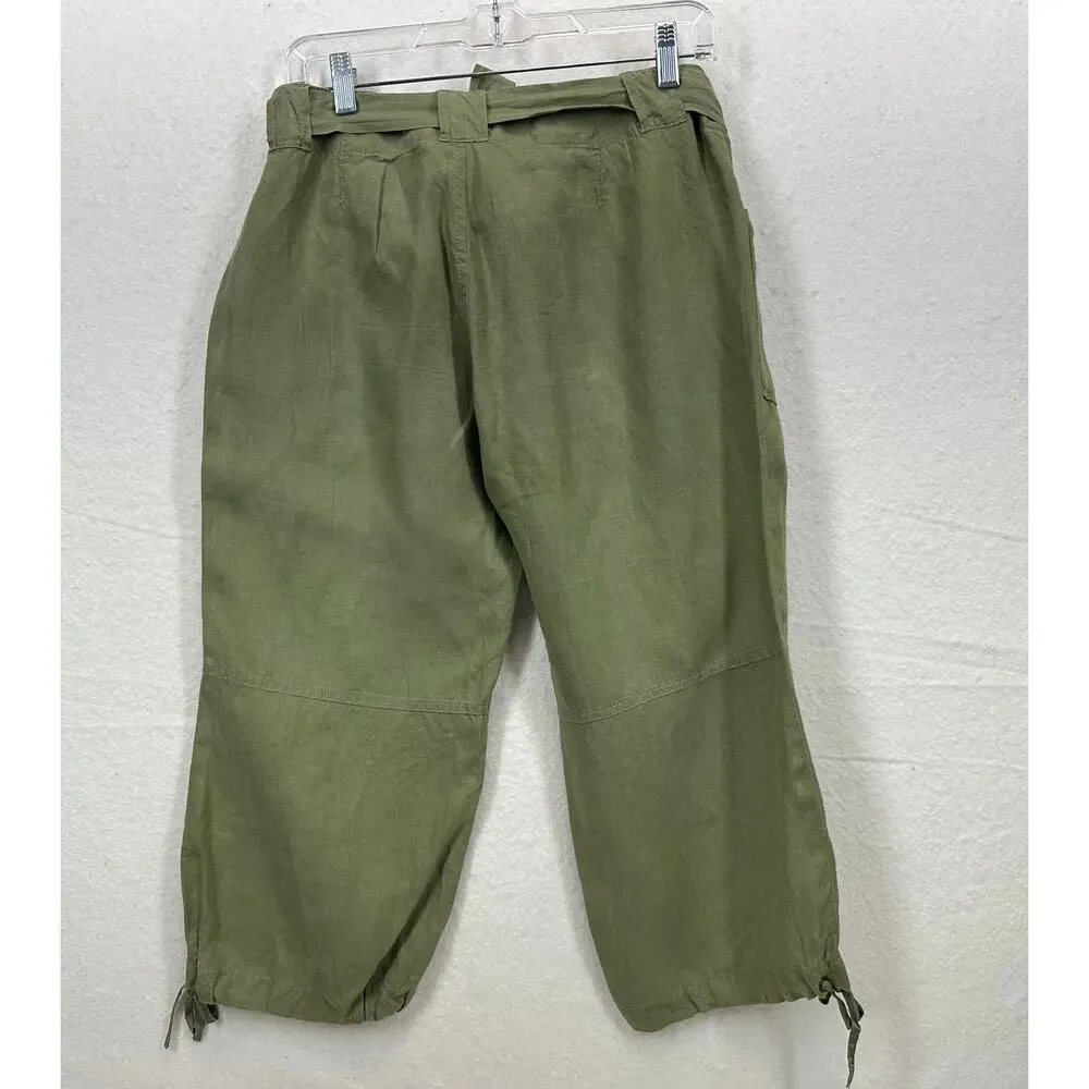Banana Republic Cropped 100% Linen Pants Satin Waistband & Ankle Ties. Size 8P